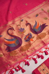 Regalia Pink Paithani Muga Cotton Unstitched Suit Set