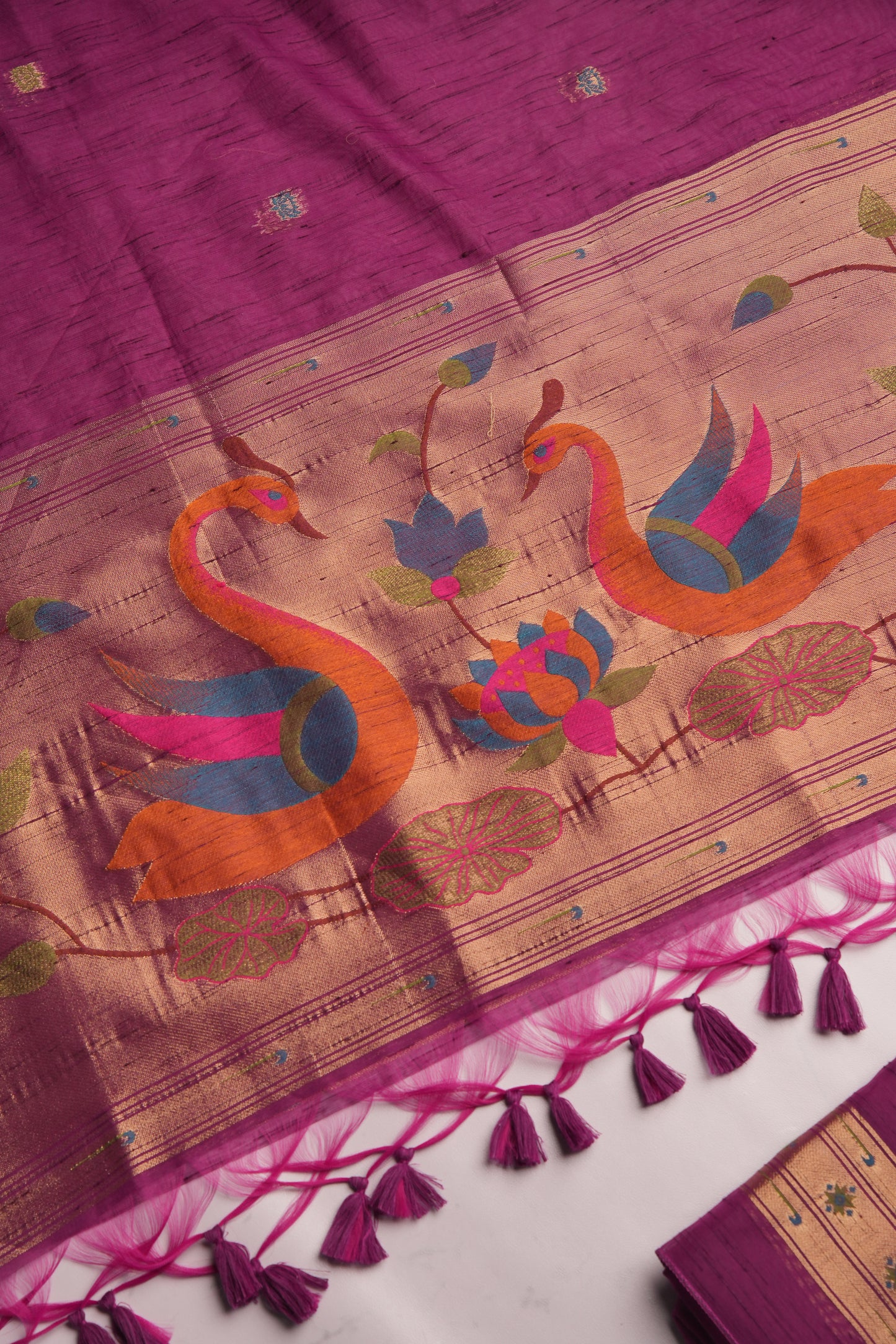 Regalia Wine Paithani Muga Cotton Unstitched Suit Set