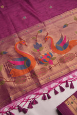 Load image into Gallery viewer, Regalia Wine Paithani Muga Cotton Unstitched Suit Set