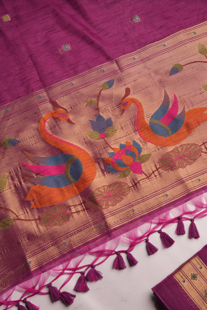 Regalia Wine Paithani Muga Cotton Unstitched Suit Set