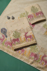 Linen Aura Beige Cotton Linen Unstitched Suit Set