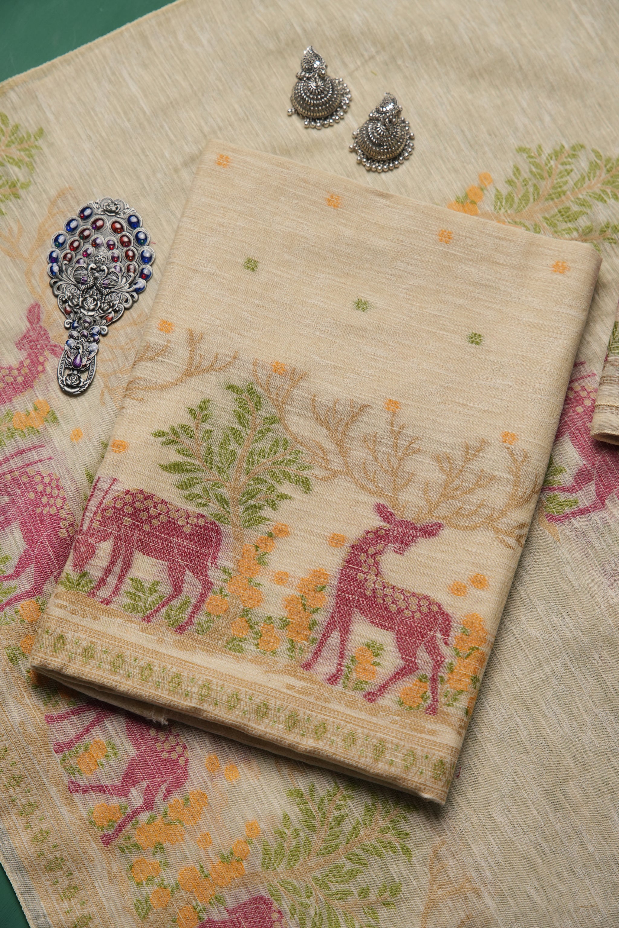 Linen Aura Beige Cotton Linen Unstitched Suit Set