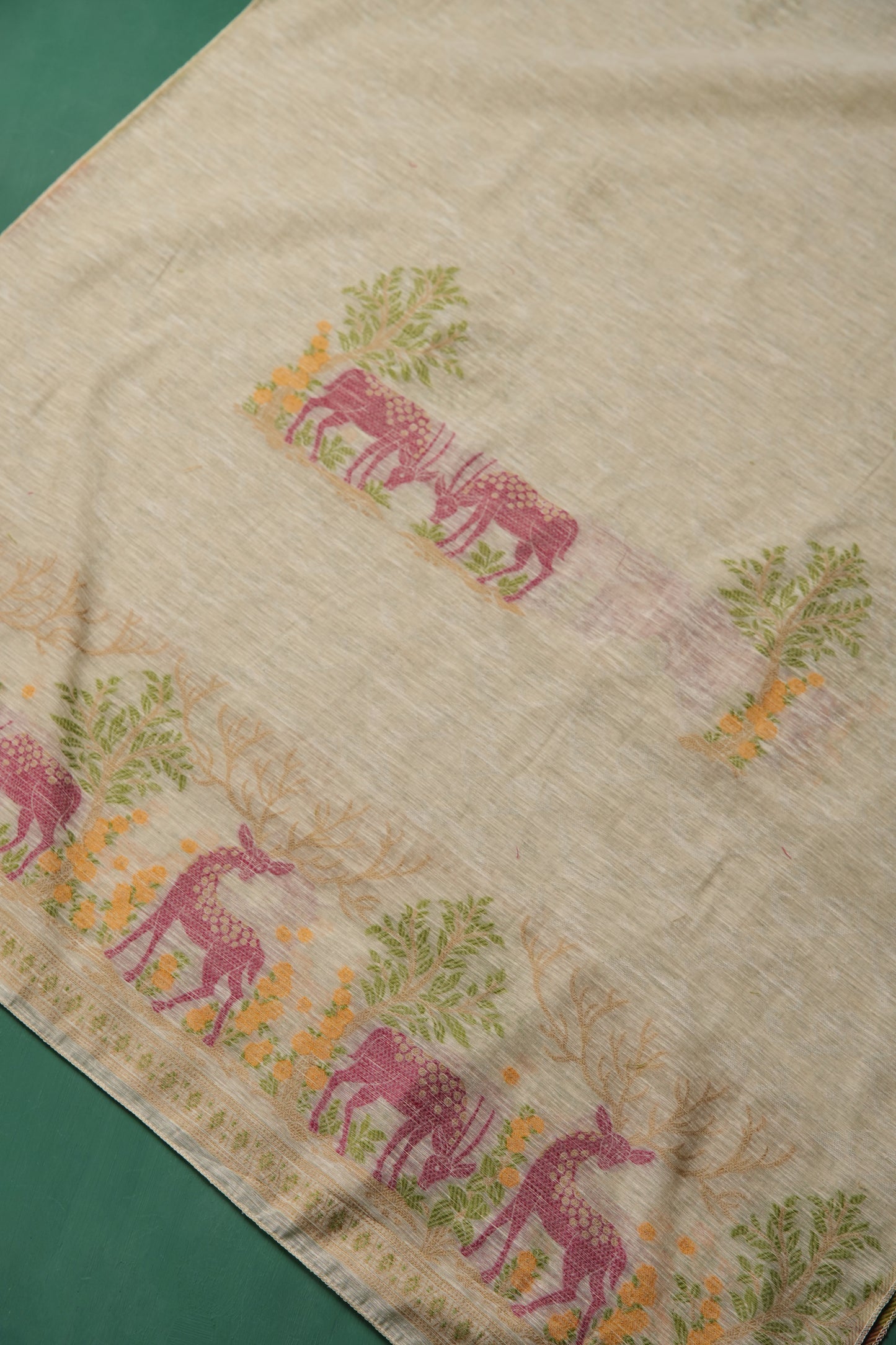 Linen Aura Beige Cotton Linen Unstitched Suit Set