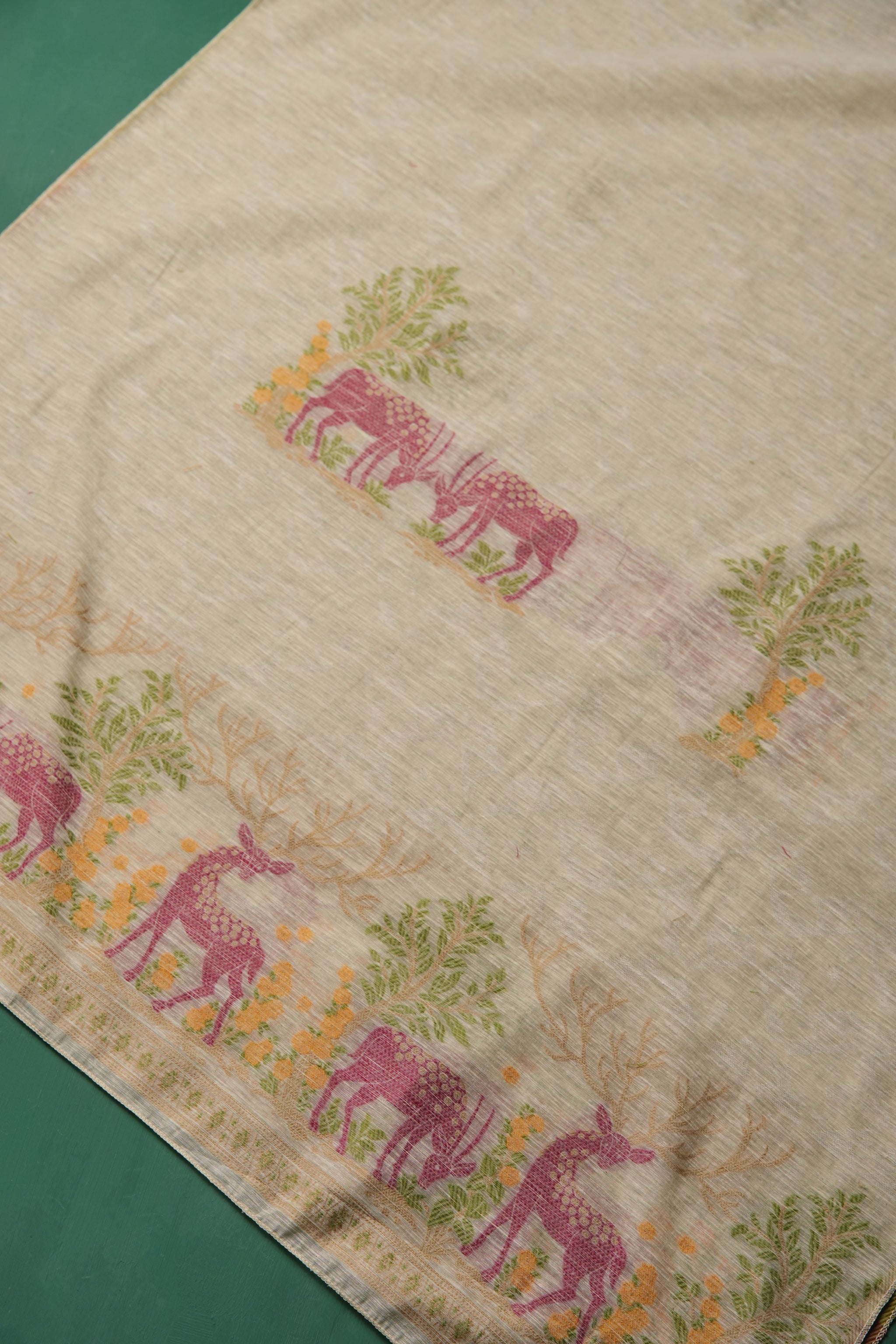 Linen Aura Beige Cotton Linen Unstitched Suit Set