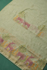 Linen Aura Pista Green Cotton Linen Unstitched Suit Set