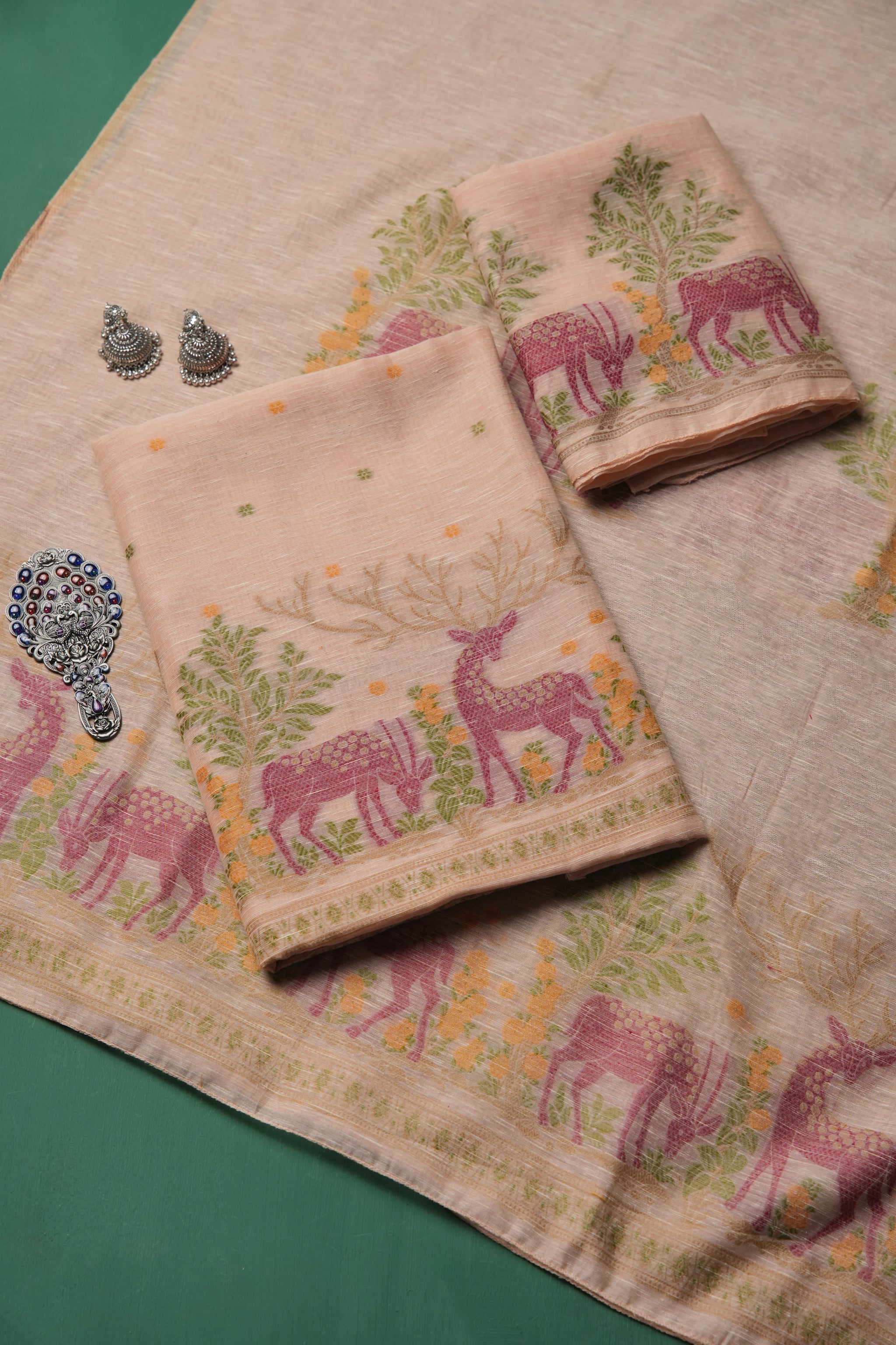Linen Aura Pink Cotton Linen Unstitched Suit Set