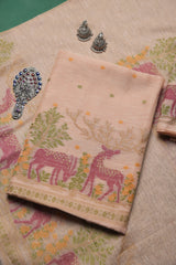 Linen Aura Pink Cotton Linen Unstitched Suit Set