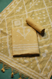 Vibrant Weaves Yellow Jamdani Muga Cotton Unstitched Suit Set