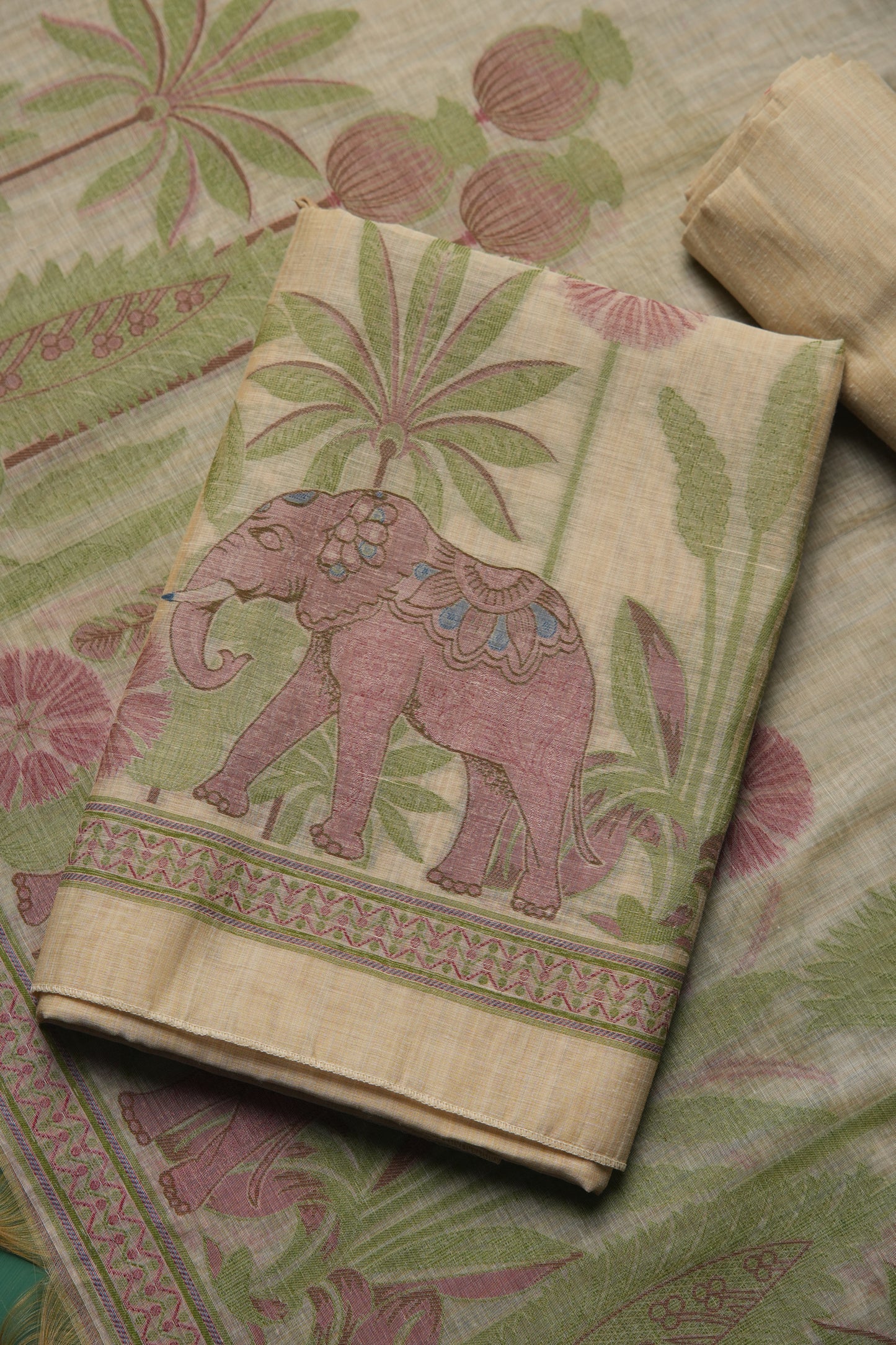 Regal Weave Maroon Muga Cotton Unstitched Suit Set