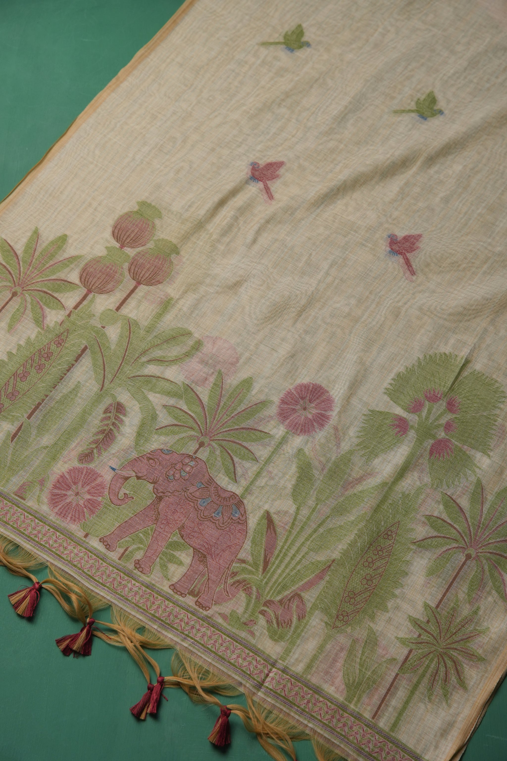 Regal Weave Maroon Muga Cotton Unstitched Suit Set