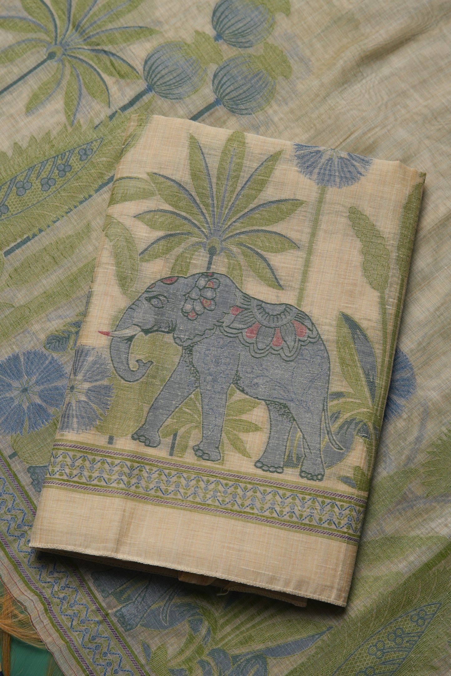 Regal Weave Navy Muga Cotton Unstitched Suit Set