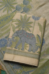 Regal Weave Navy Muga Cotton Unstitched Suit Set