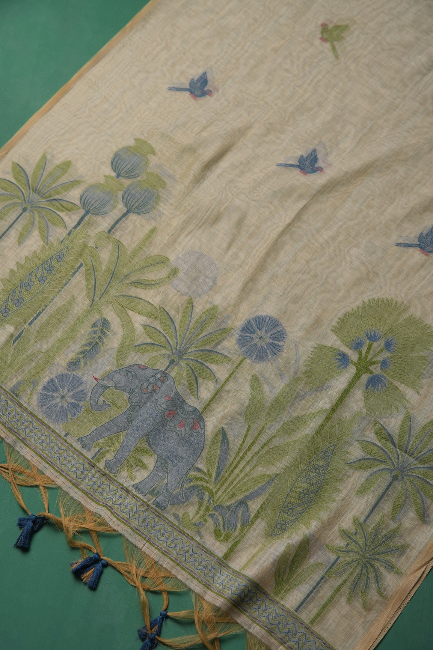 Regal Weave Navy Muga Cotton Unstitched Suit Set