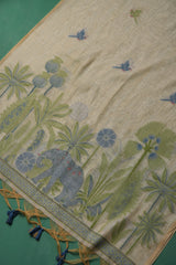 Regal Weave Navy Muga Cotton Unstitched Suit Set