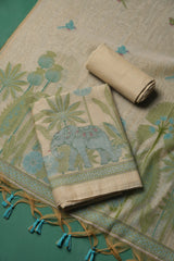 Regal Weave Teal Muga Cotton Unstitched Suit Set