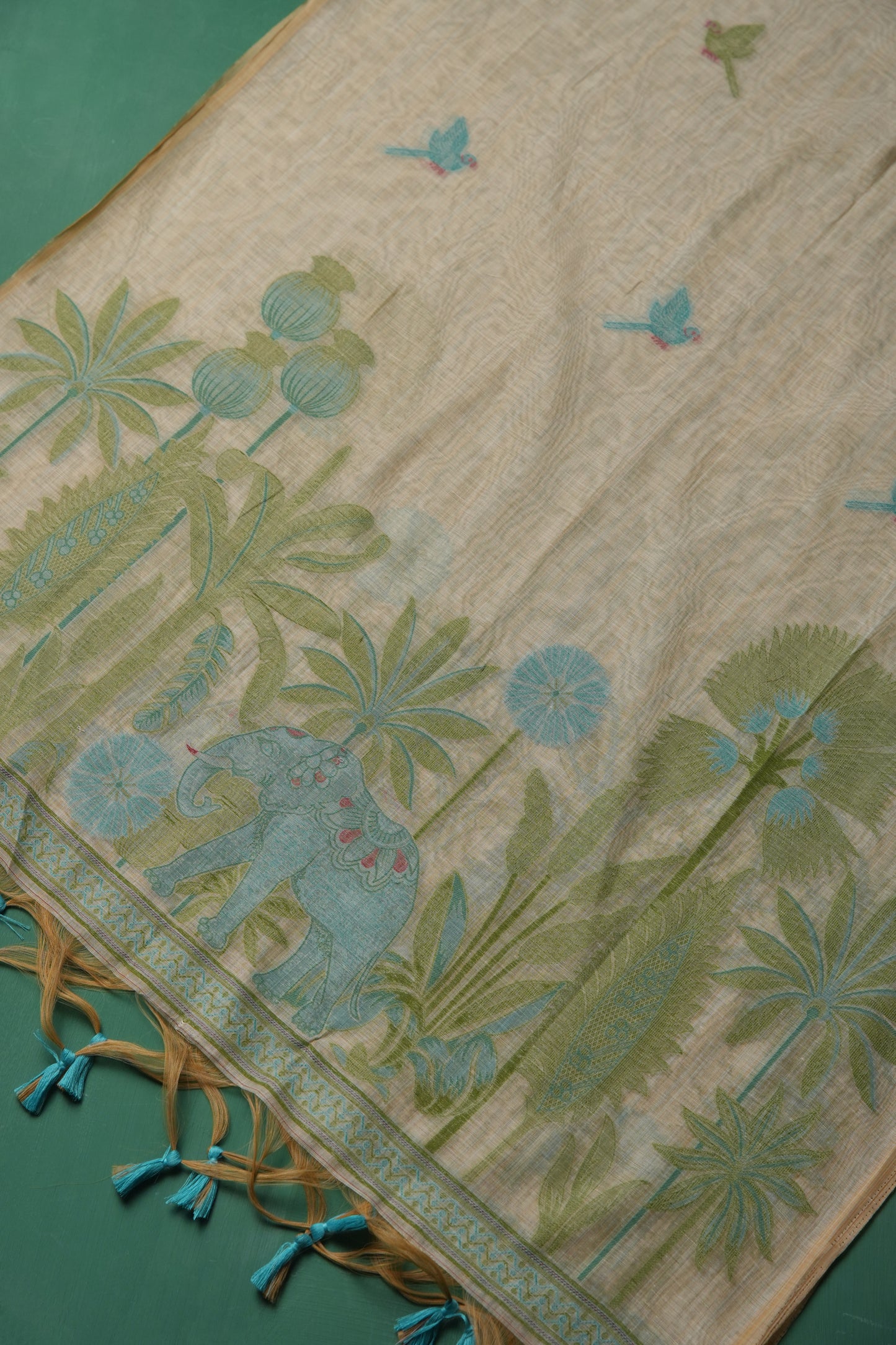 Regal Weave Teal Muga Cotton Unstitched Suit Set