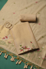 Woven Charm Beige Muga Cotton Unstitched Suit Set