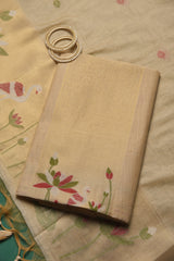Woven Charm Beige Muga Cotton Unstitched Suit Set