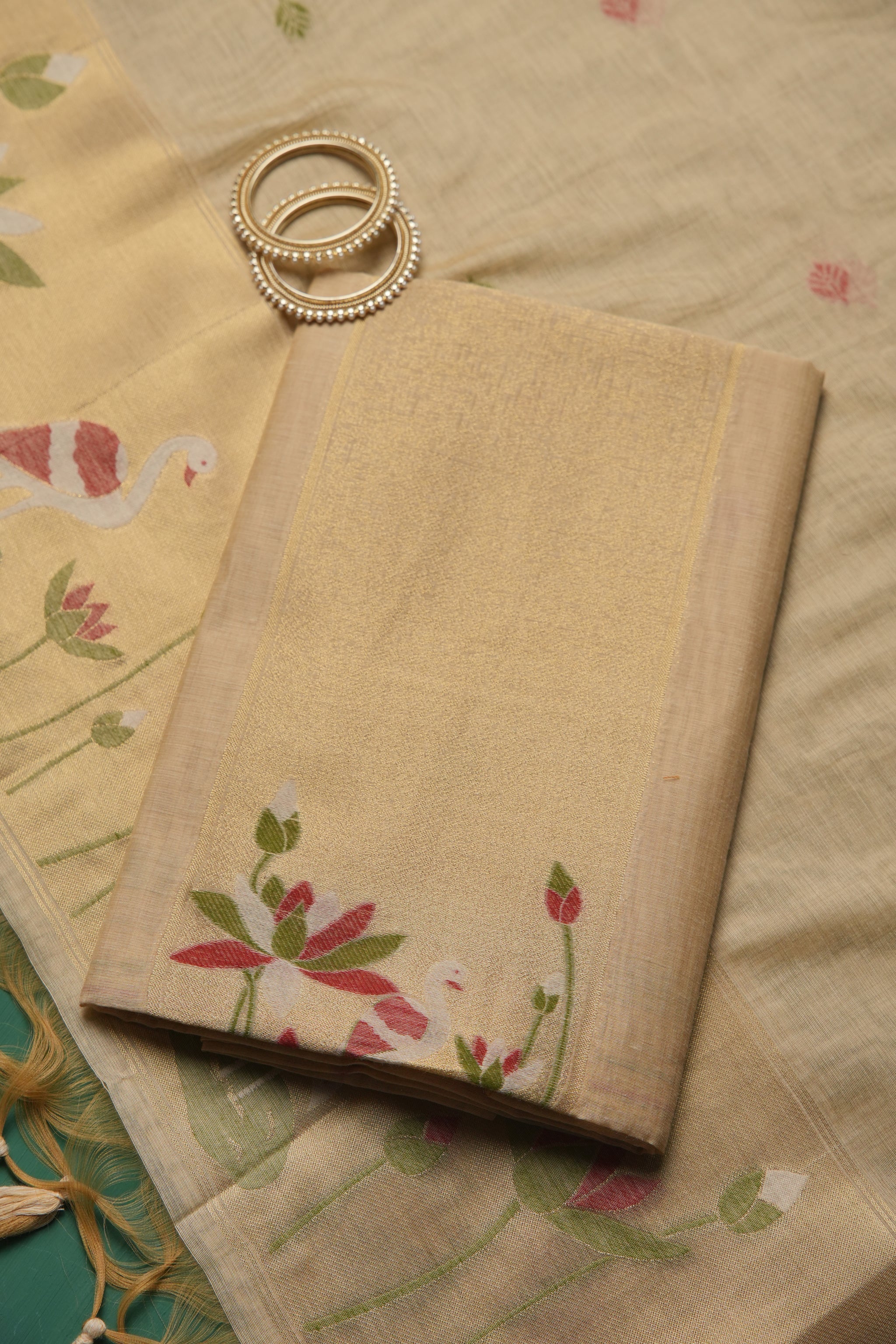 Woven Charm Beige Muga Cotton Unstitched Suit Set