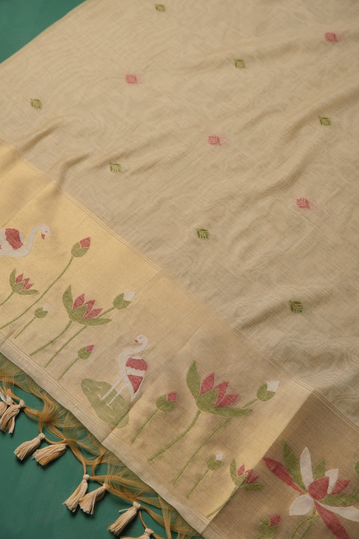 Woven Charm Beige Muga Cotton Unstitched Suit Set