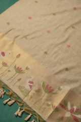 Woven Charm Beige Muga Cotton Unstitched Suit Set