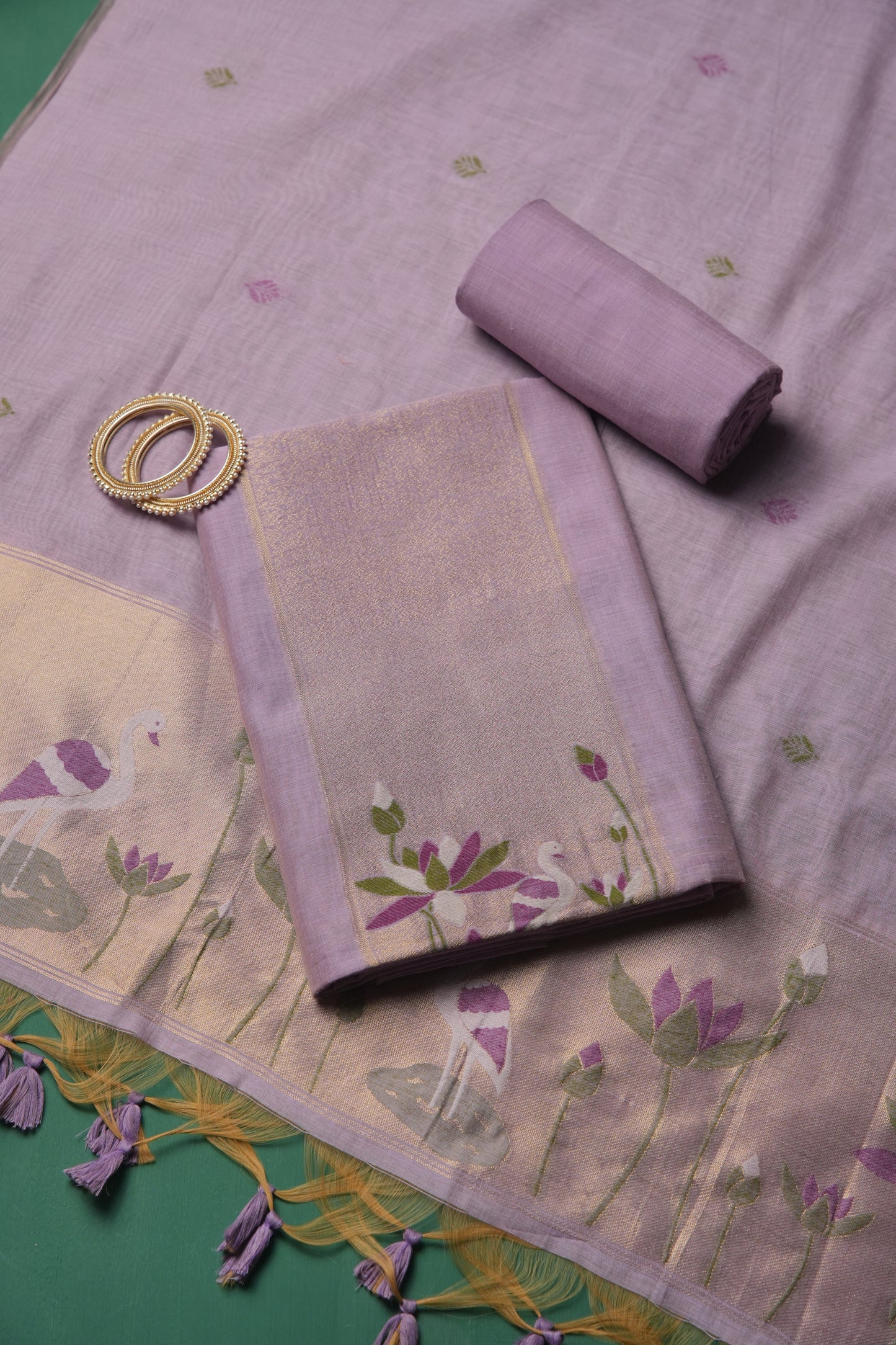 Woven Charm Lavender Muga Cotton Unstitched Suit Set