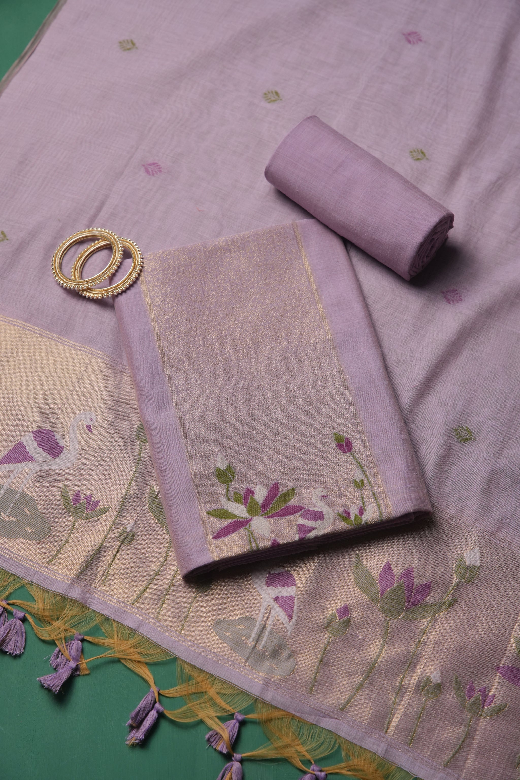 Woven Charm Lavender Muga Cotton Unstitched Suit Set