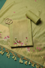 Woven Charm Green Muga Cotton Unstitched Suit Set