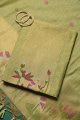 Woven Charm Green Muga Cotton Unstitched Suit Set