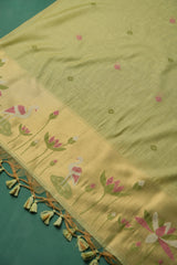 Woven Charm Green Muga Cotton Unstitched Suit Set
