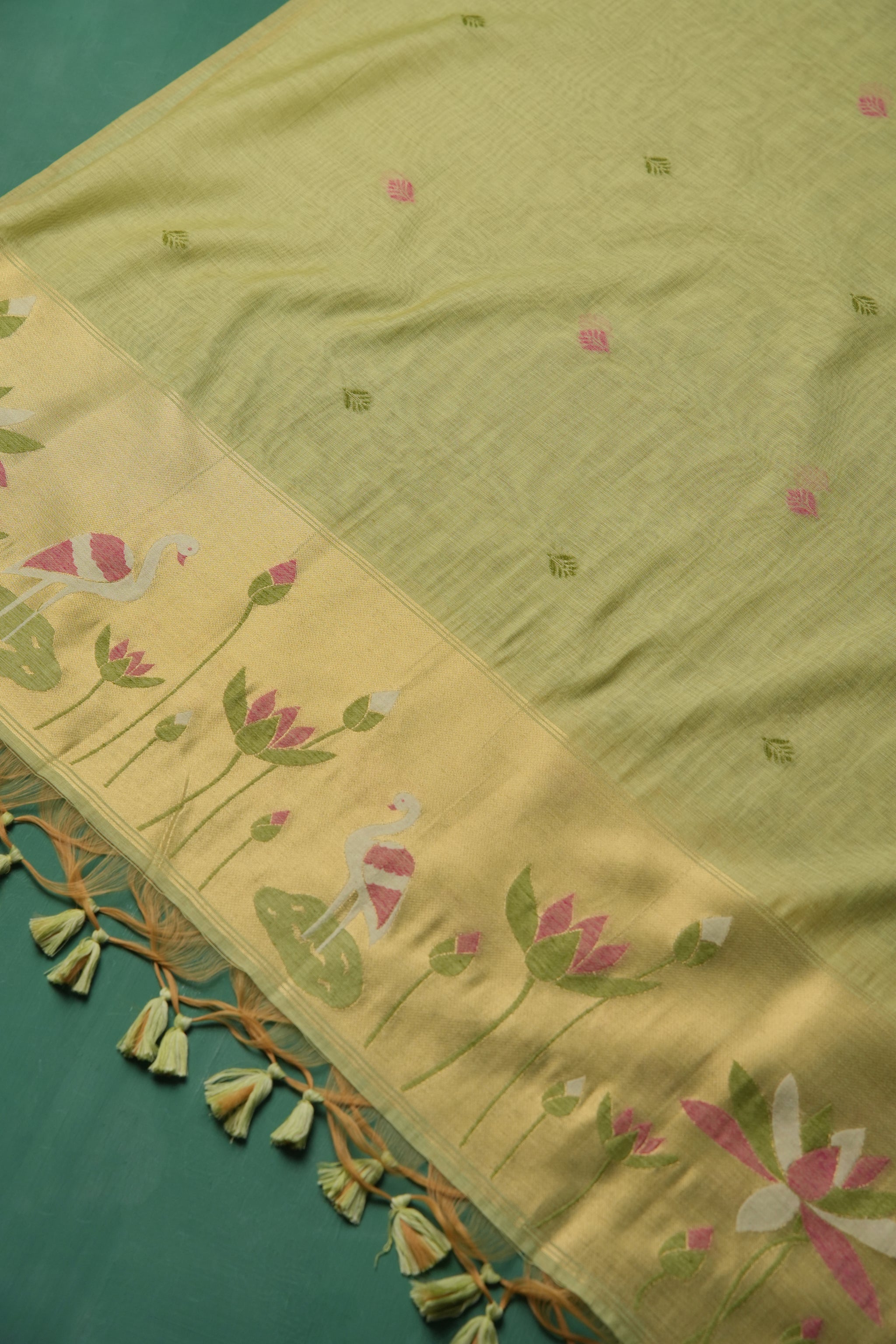 Woven Charm Green Muga Cotton Unstitched Suit Set