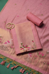 Woven Charm Pink Muga Cotton Unstitched Suit Set