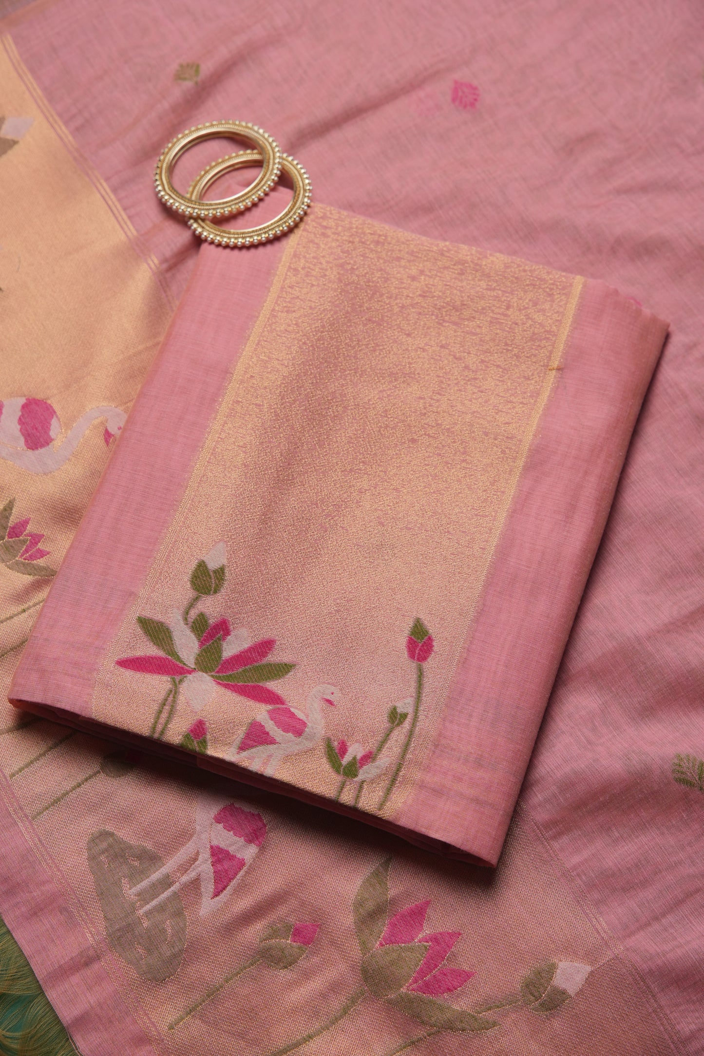 Woven Charm Pink Muga Cotton Unstitched Suit Set