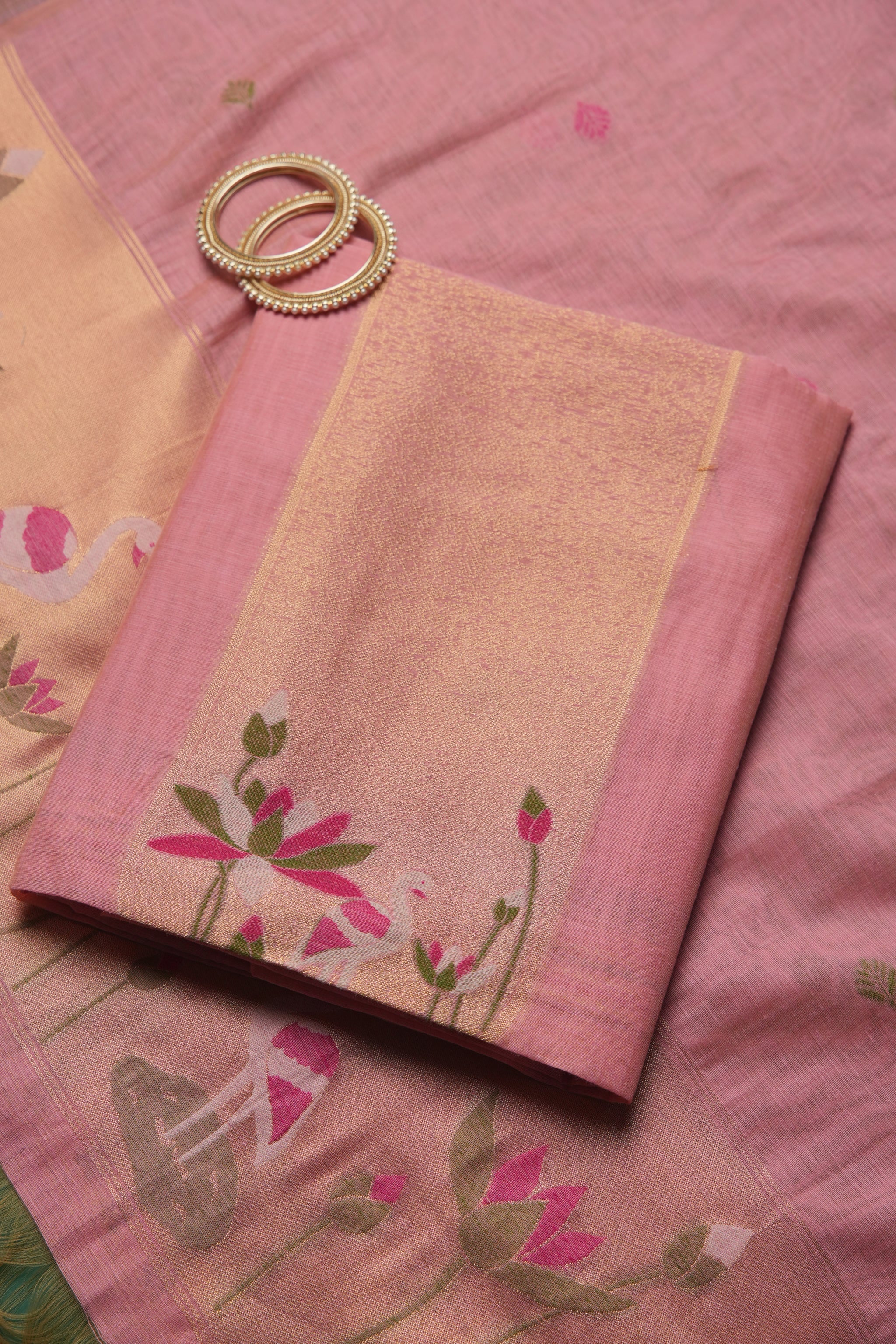 Woven Charm Pink Muga Cotton Unstitched Suit Set