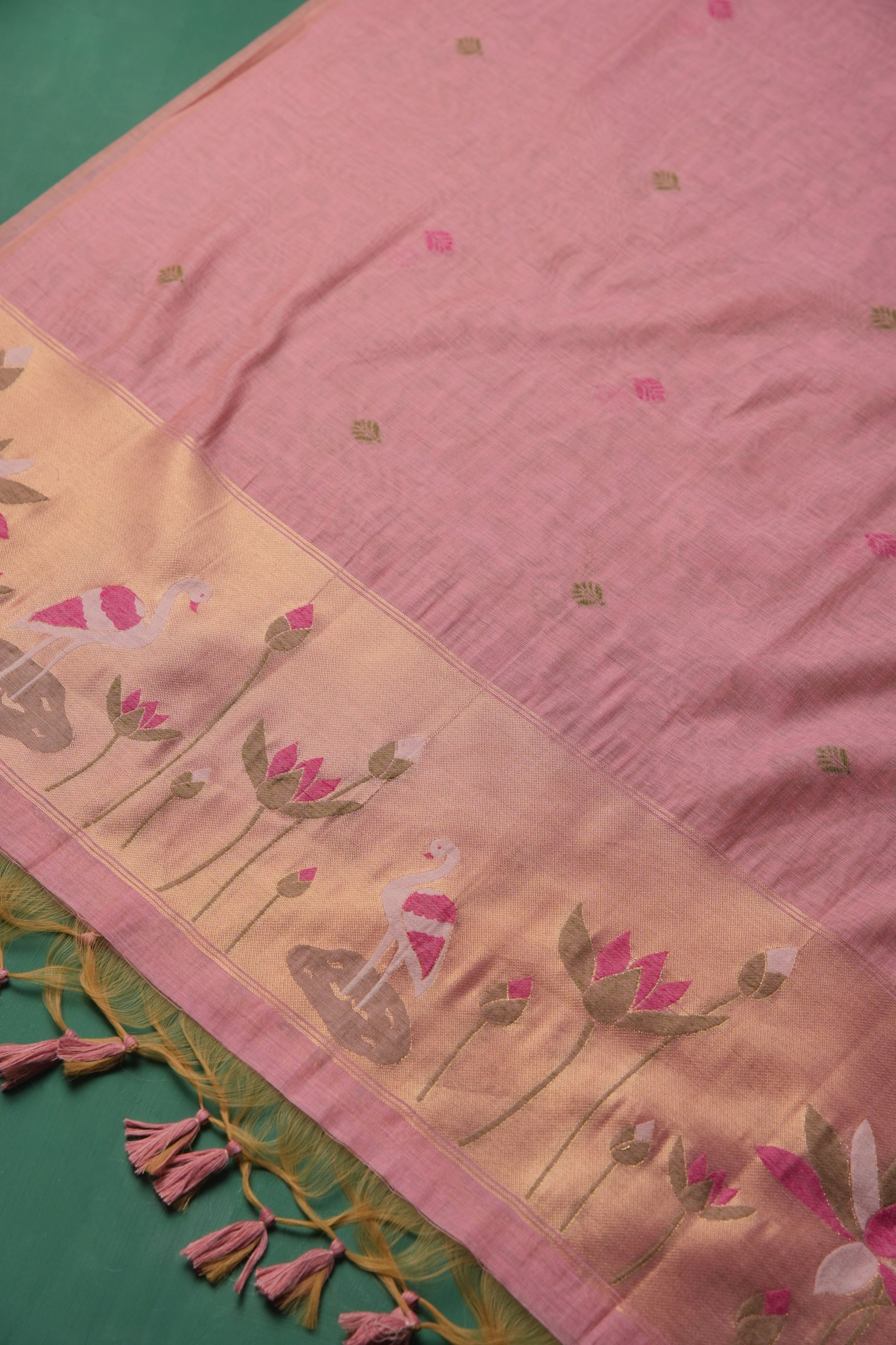 Woven Charm Pink Muga Cotton Unstitched Suit Set