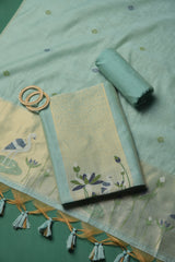 Woven Charm Sky Blue Muga Cotton Unstitched Suit Set