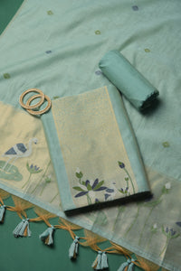 Woven Charm Sky Blue Muga Cotton Unstitched Suit Set