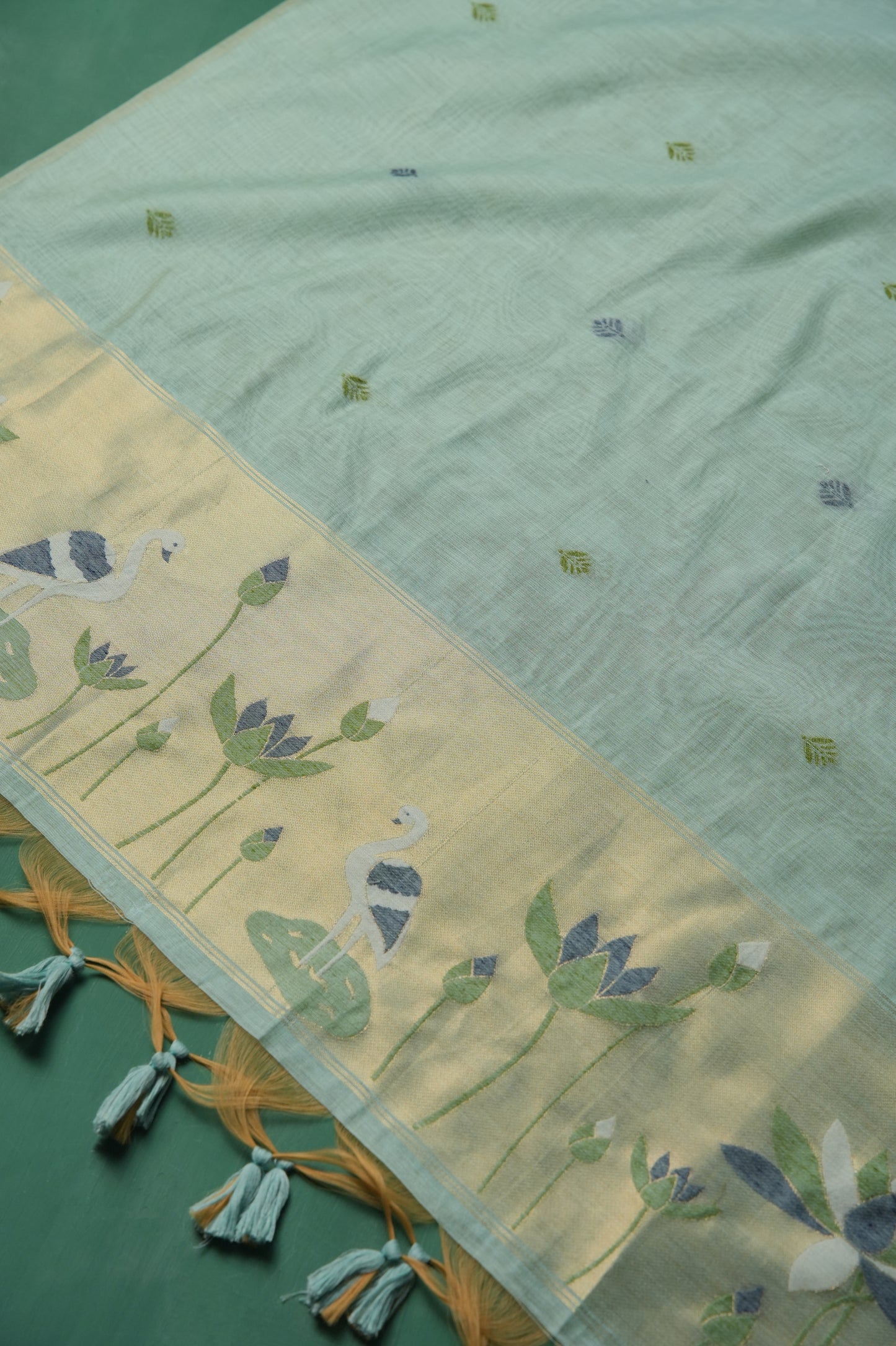 Woven Charm Sky Blue Muga Cotton Unstitched Suit Set