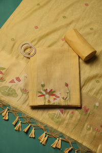 Woven Charm Yellow Muga Cotton Unstitched Suit Set