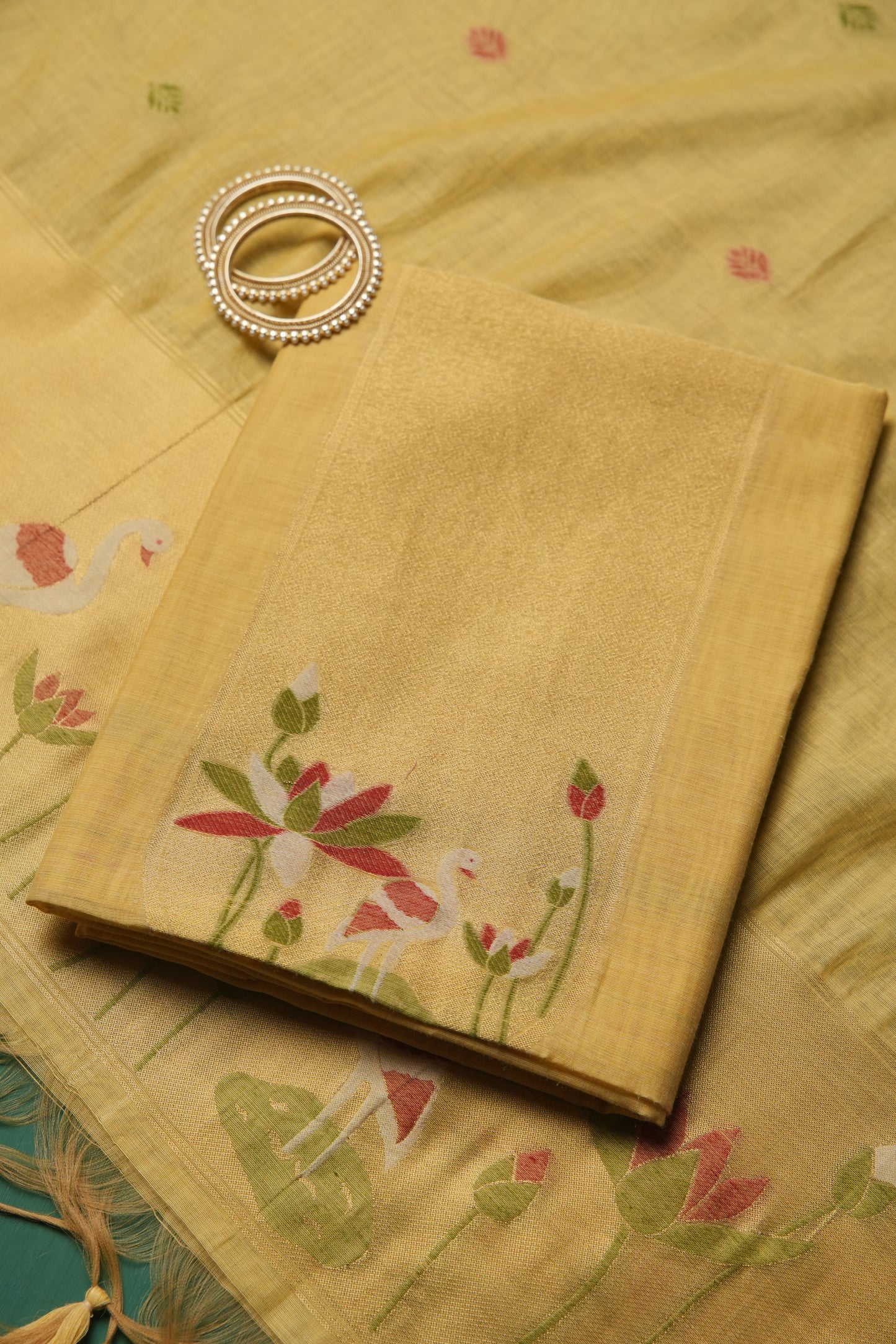 Woven Charm Yellow Muga Cotton Unstitched Suit Set