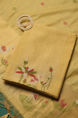 Woven Charm Yellow Muga Cotton Unstitched Suit Set