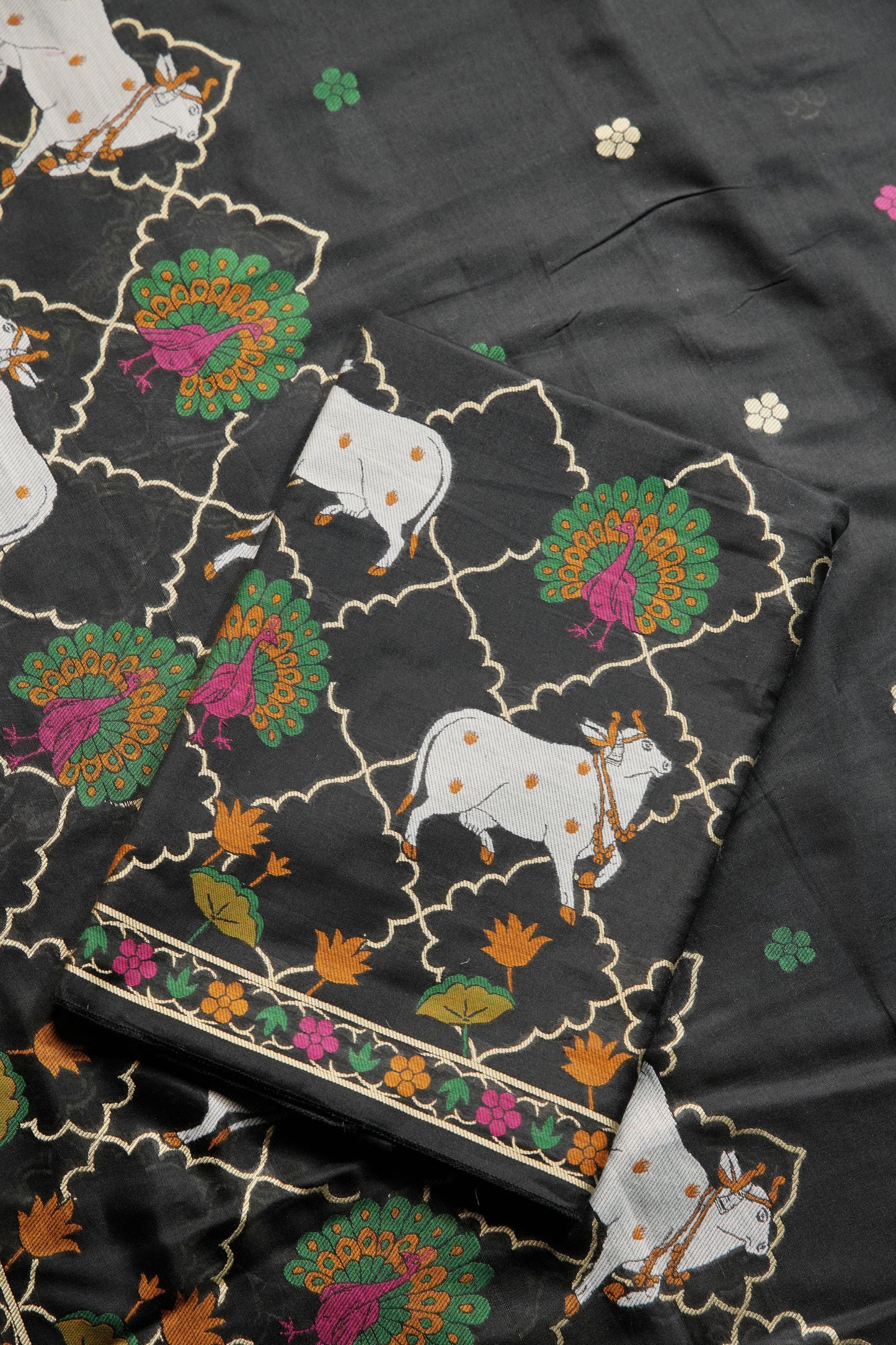 Regal Touch Black Pichwai Jamdani Soft Cotton Unstitched Suit Set