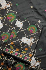 Regal Touch Black Pichwai Jamdani Soft Cotton Unstitched Suit Set