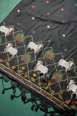 Regal Touch Black Pichwai Jamdani Soft Cotton Unstitched Suit Set