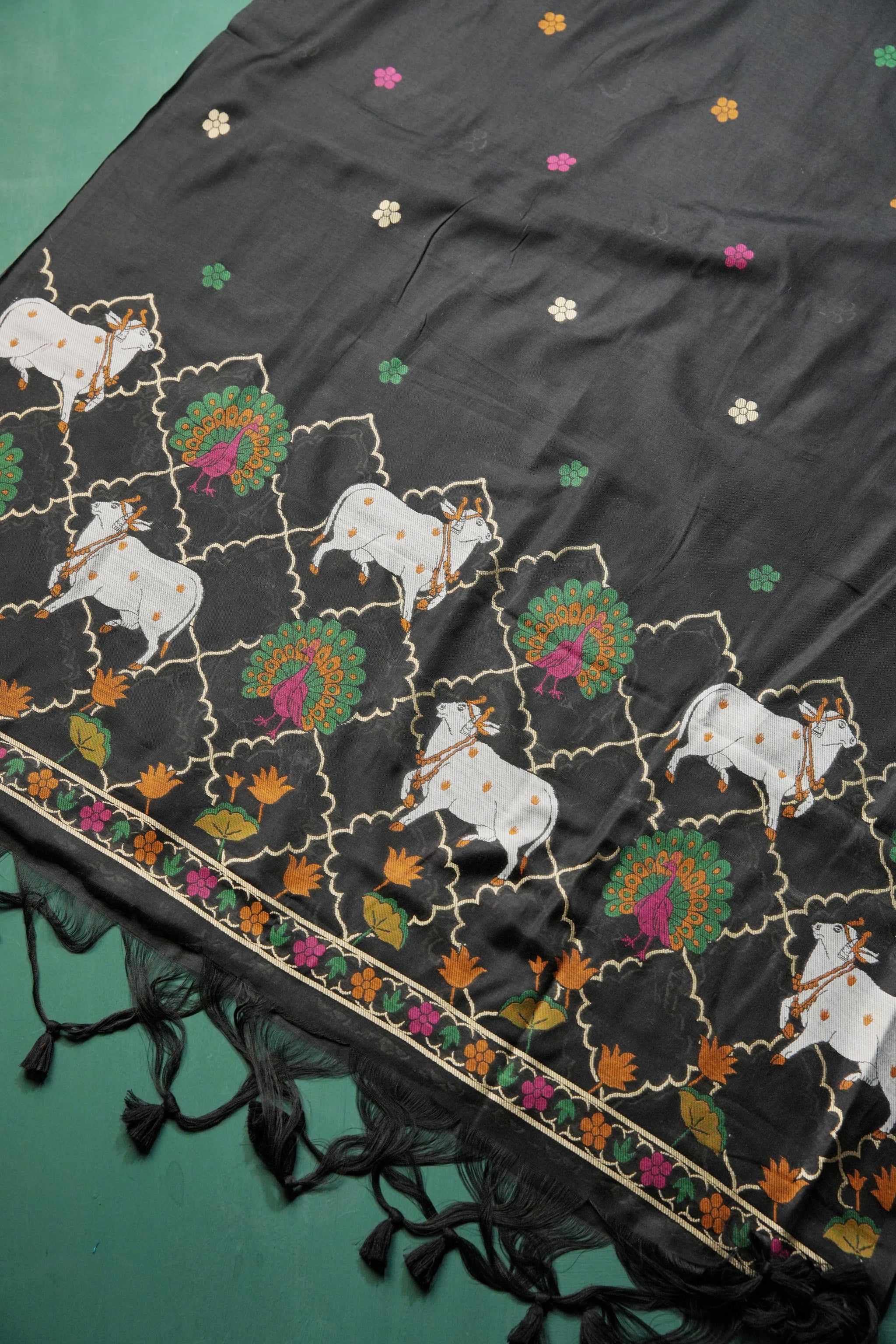 Regal Touch Black Pichwai Jamdani Soft Cotton Unstitched Suit Set