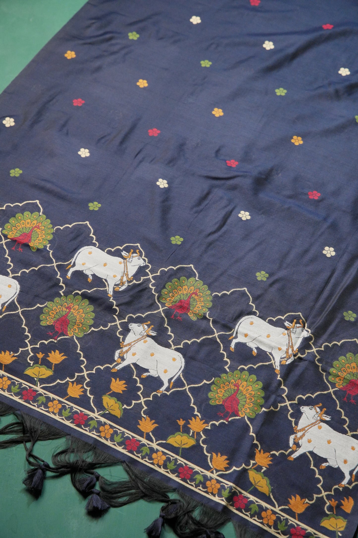 Regal Touch Navy Pichwai Jamdani Soft Cotton Unstitched Suit Set