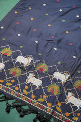 Regal Touch Navy Pichwai Jamdani Soft Cotton Unstitched Suit Set