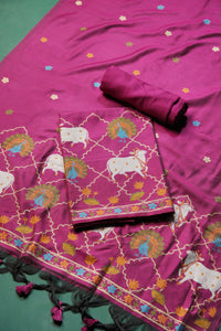 Regal Touch Pink Pichwai Jamdani Soft Cotton Unstitched Suit Set