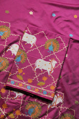 Regal Touch Pink Pichwai Jamdani Soft Cotton Unstitched Suit Set