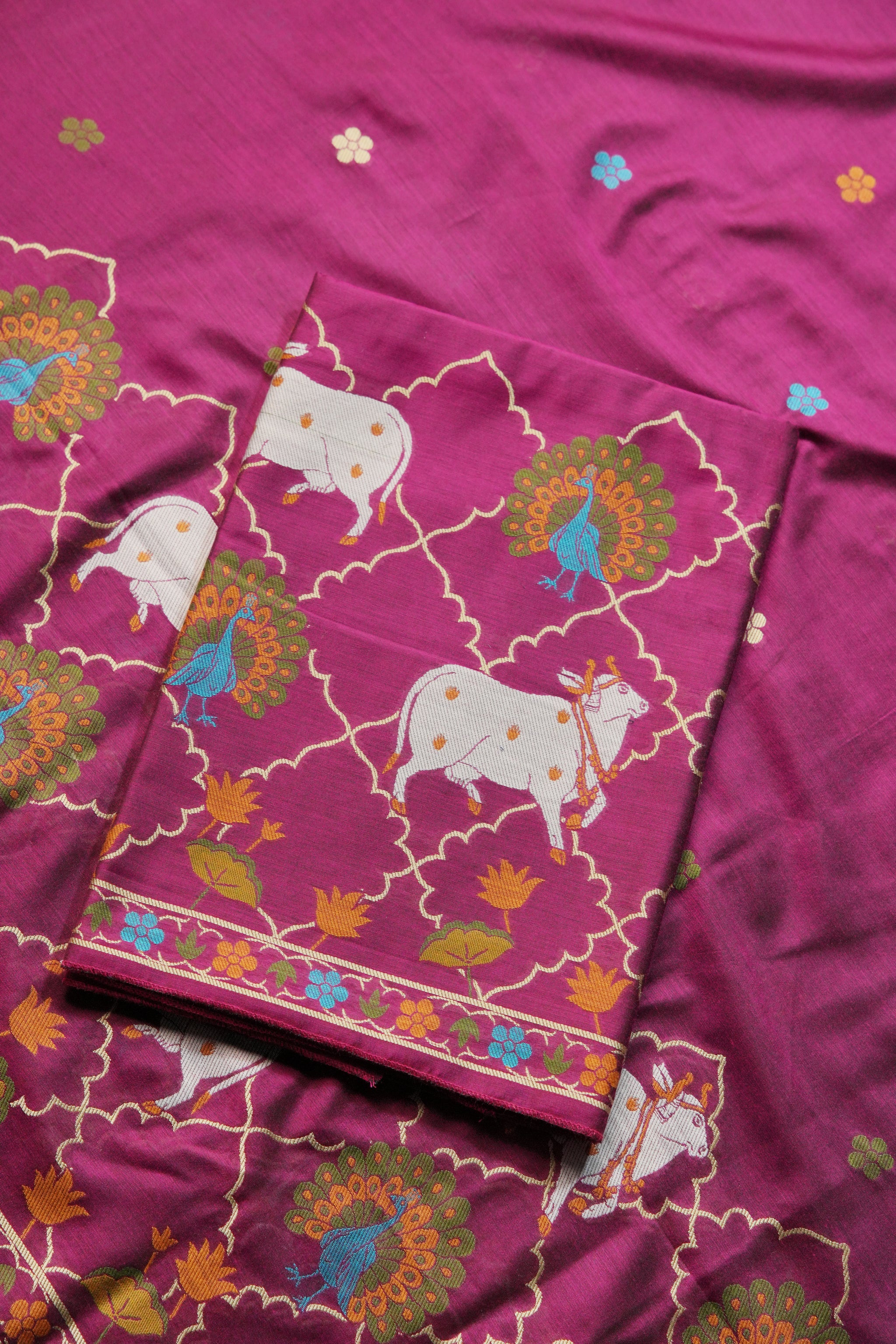 Regal Touch Pink Pichwai Jamdani Soft Cotton Unstitched Suit Set